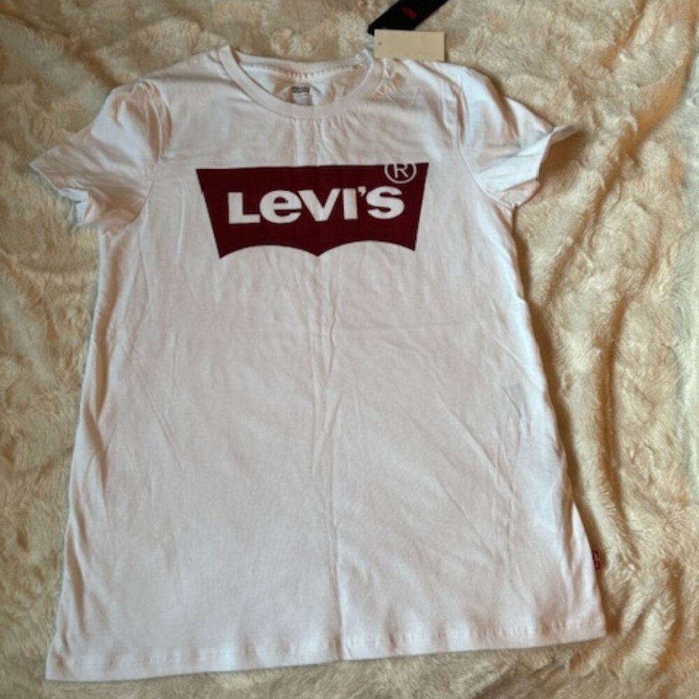 Levi's Logo White Short-Sleeve Cotton Crew Neck T-Shirt Ladies Size S NWT